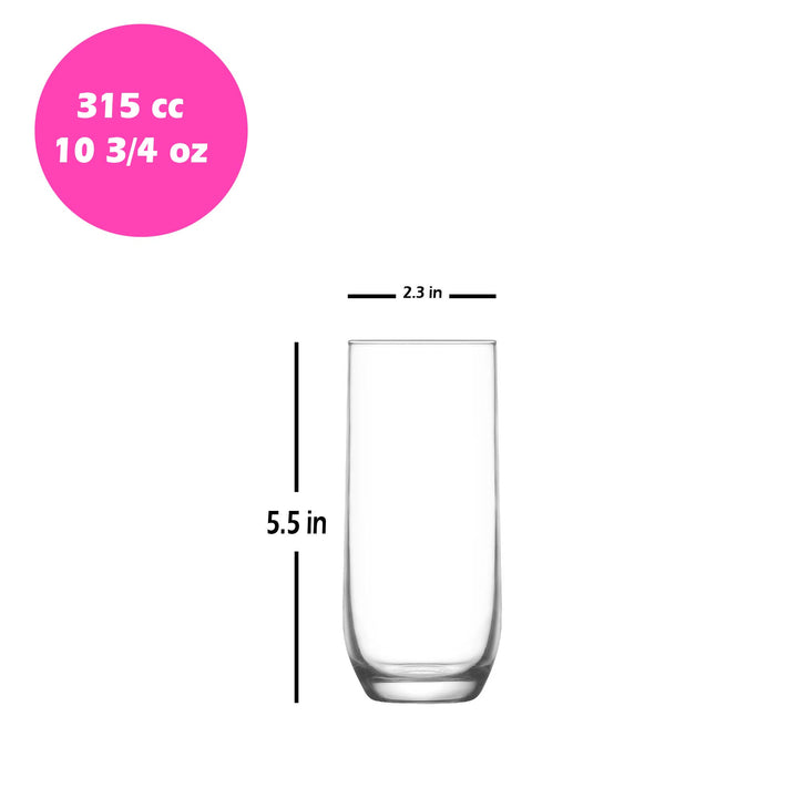 Sude Highball Drinking Glass Set, 6 Pcs, 10.75 Oz (315 cc)