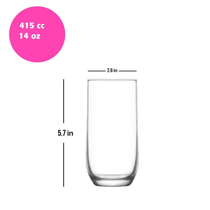 Lav Sude Highball Glass Set, 6 Pcs, 14 Oz (415 cc)