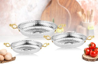 Traditional Hammered Round Egg Pan Set, 3 Pcs, 6”,7”, 8”