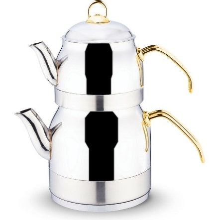 Ayperi Turkish Teapot Set with Gold Handle, 33.9 Oz-67.7 Oz