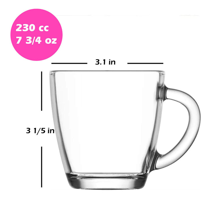 Lav Vega Clear Coffee Tea Glass Mug Set of 6, 7.7 Oz, 230cc