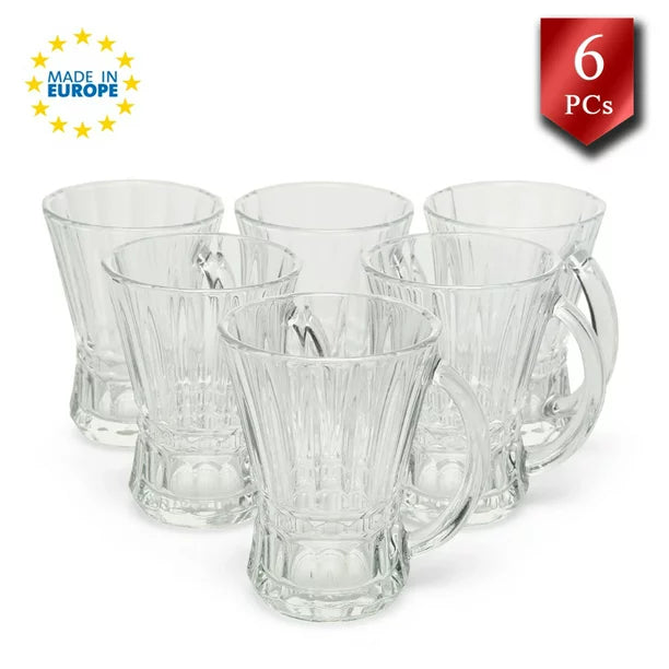 Lav Glass Tea Cups Set of 6 with Handle, 5.25 oz (150 Cc)