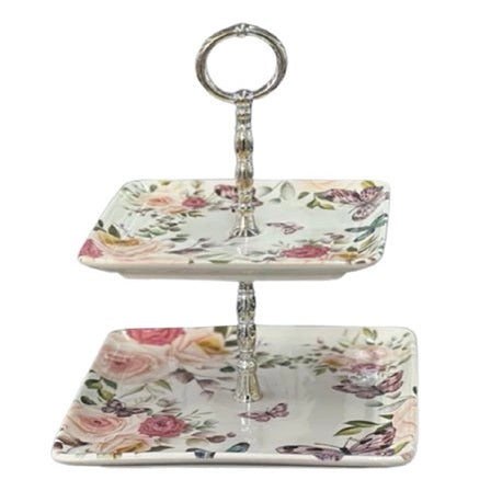 Layered Cake Stand, 2 Tiered Trays, Ceramic Cake Stand