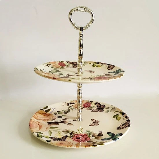 Layered Cake Stand, 2 Tiered Trays, Ceramic Cake Stand