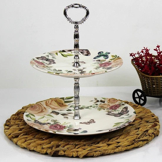 Layered Cake Stand, 2 Tiered Trays, Ceramic Cake Stand