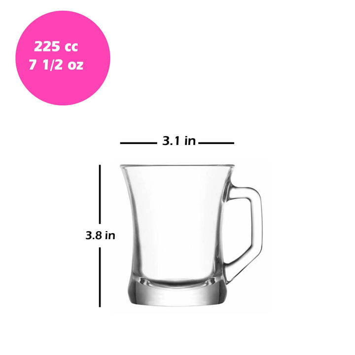 Lav Zen Clear Mugs Set, Teacups with Handle, 3 Pcs, 7.5 Oz