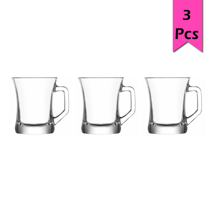 Lav Zen Clear Mugs Set, Teacups with Handle, 3 Pcs, 7.5 Oz