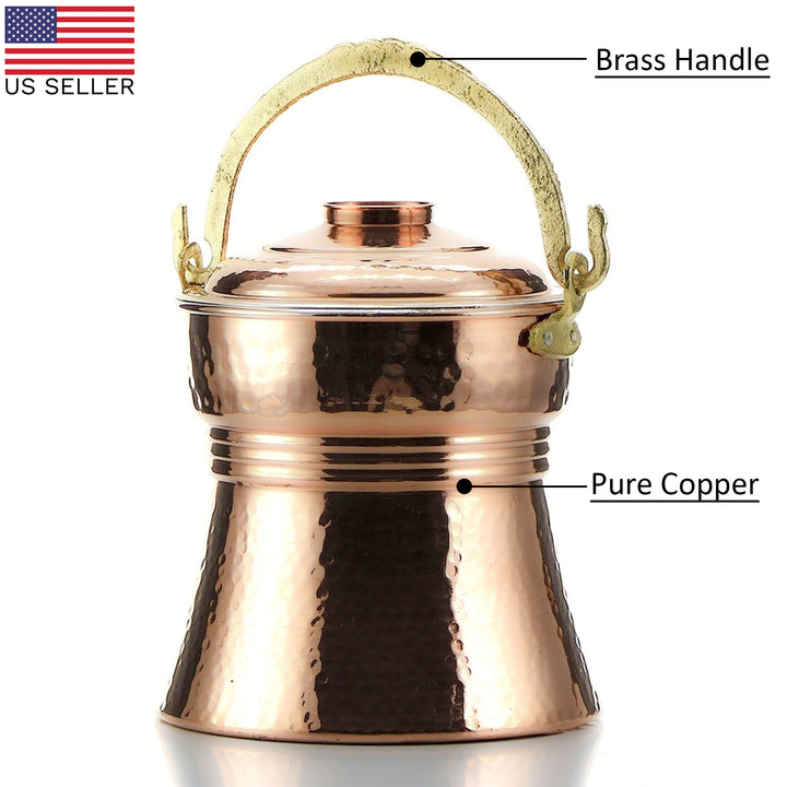 Turkish Copper Bucket with Lid and Brass Handle