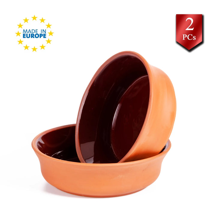 Handmade Clay Casserole Bowl, Terracotta Dish, 2 Pcs, 6.3 in