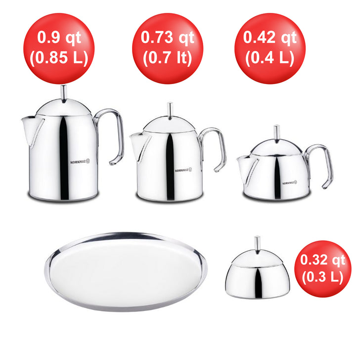 Korkmaz Pera Stainless Steel 9 Piece Tea Coffee Set & Tray