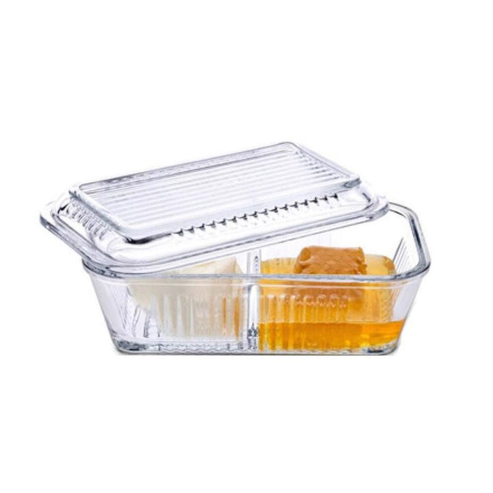 Glass Storage Container with Lid, 2 Part Relish Dish