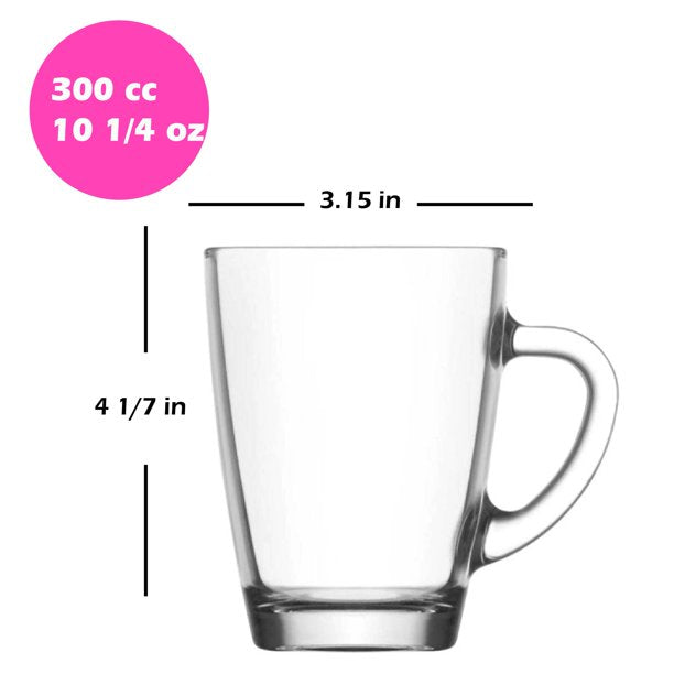 Lav Clear Glass Coffee Tea Mugs Set of 3, 10.25 Oz (300cc)