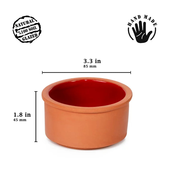 Earthenware Clay Bowl Set of 6, Terracotta Bowls, 3.3 in