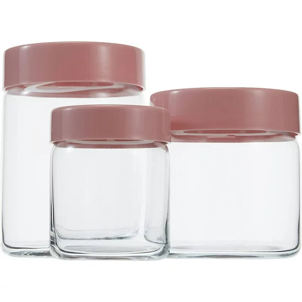 Lav Glass Mason Storage Jar Set with Lids, (30 - 22 - 10 Oz)