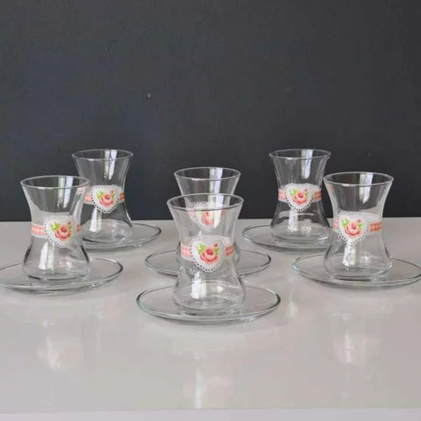 Authentic Turkish Tea Glasses with Saucers 12 Pcs, 4.75 oz