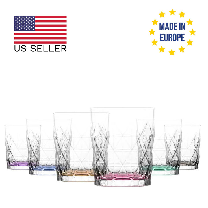 Keops Whiskey Glass Set with Painted Bottoms, 6 Pcs, 11.7 Oz