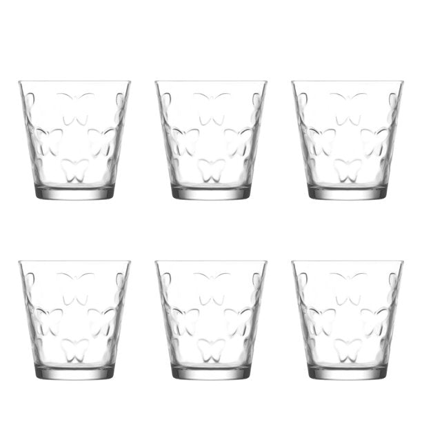 Butterfly Design Drinking Glasses Set, 6 Pcs, 8.5 Oz