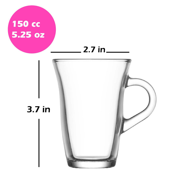 Lav Clear Glass Coffee Tea Mugs Set of 6, 5.25 Oz