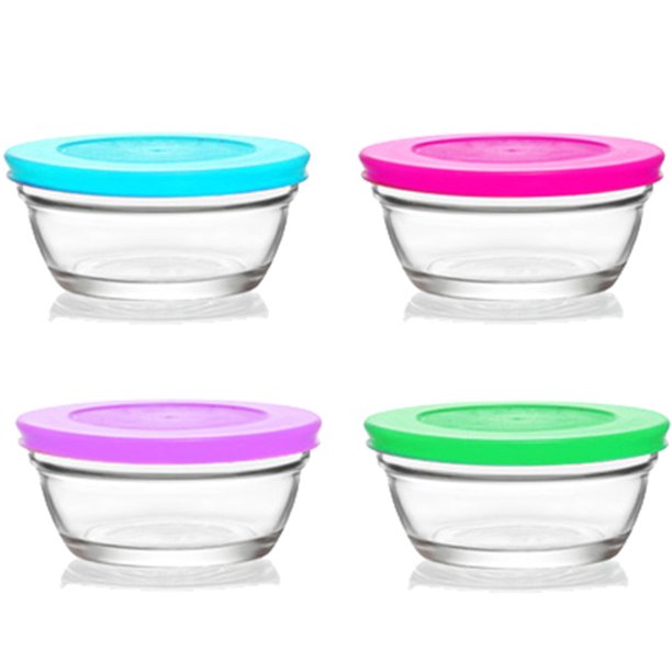 Lav Glass Food Storage with Colorful Lids, Set of 4, 8.4 oz