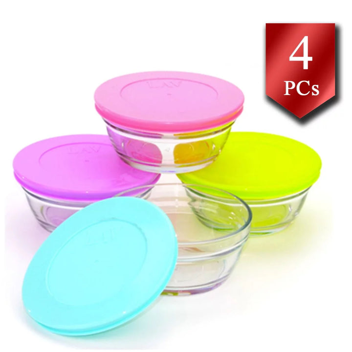 Lav Glass Food Storage with Colorful Lids, Set of 4, 8.4 oz