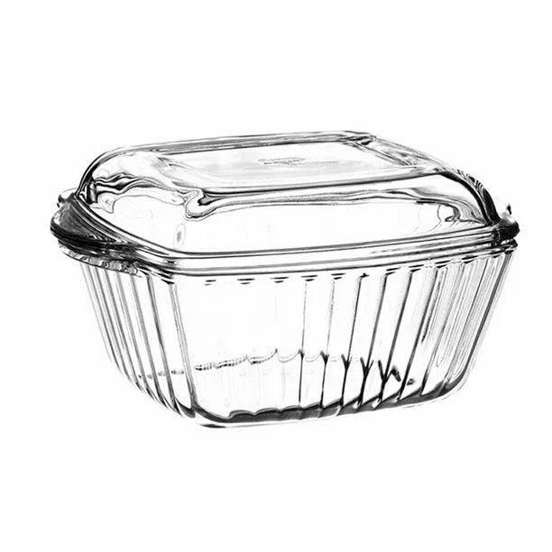 Glass Fluted Casserole Dish with Lid Ovenware Cookware, 88oz