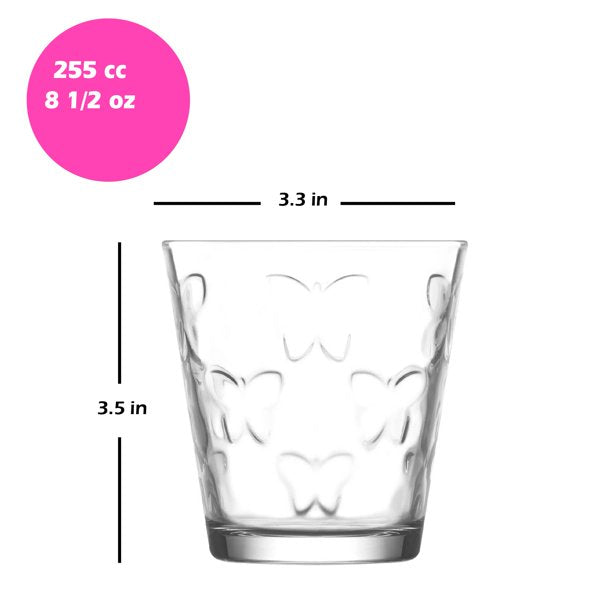 Butterfly Design Drinking Glasses Set, 6 Pcs, 8.5 Oz