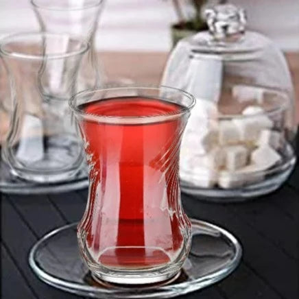 Turkish Tea Glasses with Saucers and Sugar Service Container