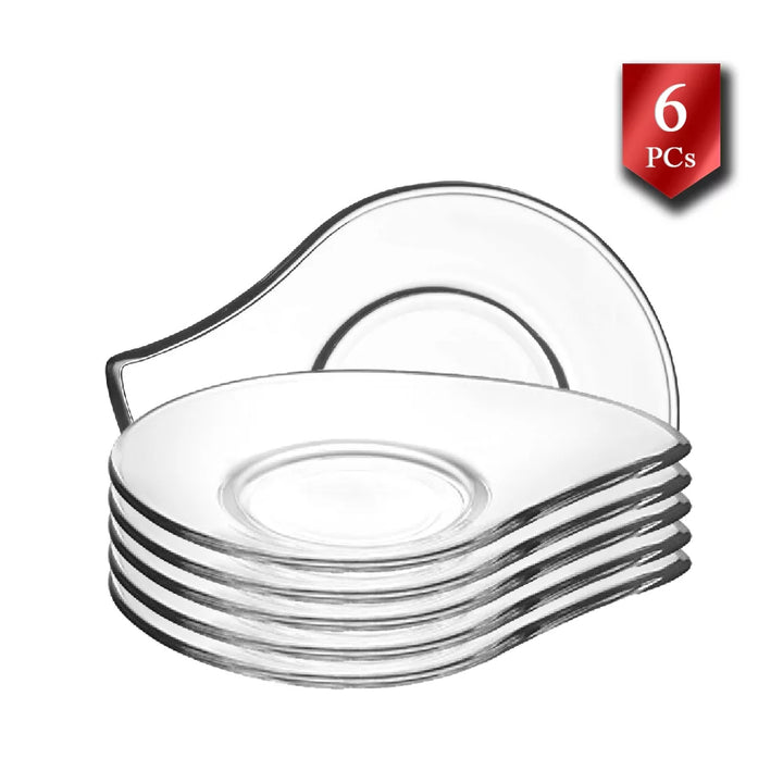 Lav Drop Shape Glass Turkish Tea Saucers, 6 Pcs, 5.3 inch x 4.33 in