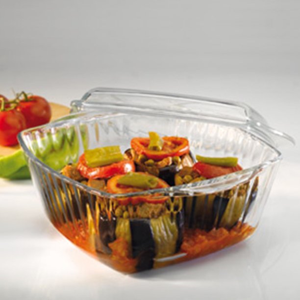 Glass Fluted Casserole Dish with Lid Ovenware Cookware, 88oz