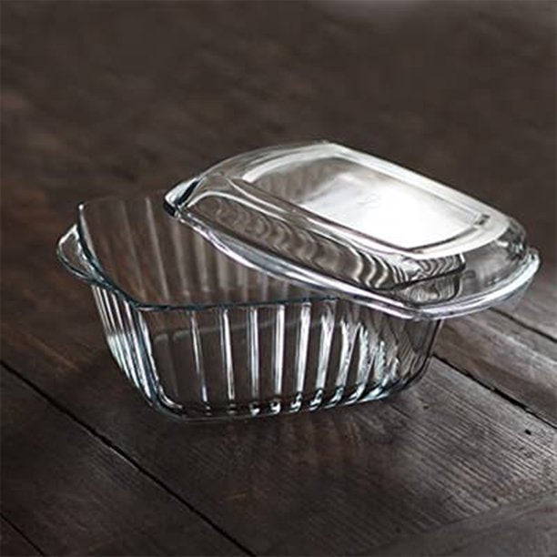 Glass Fluted Casserole Dish with Lid Ovenware Cookware, 88oz