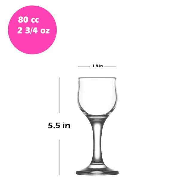 Lav Nevakar Liqueur Glass Set with Stem, 6 Pcs, 1.75 Oz