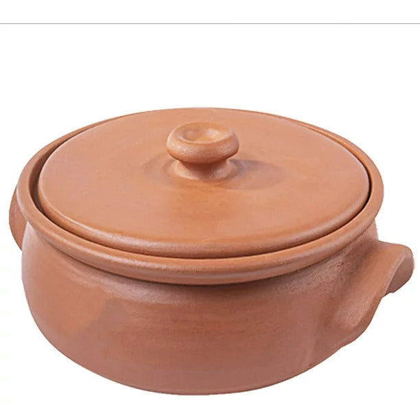 Handmade Clay Low Pot for Cooking with Lid, Clay Yogurt Pots