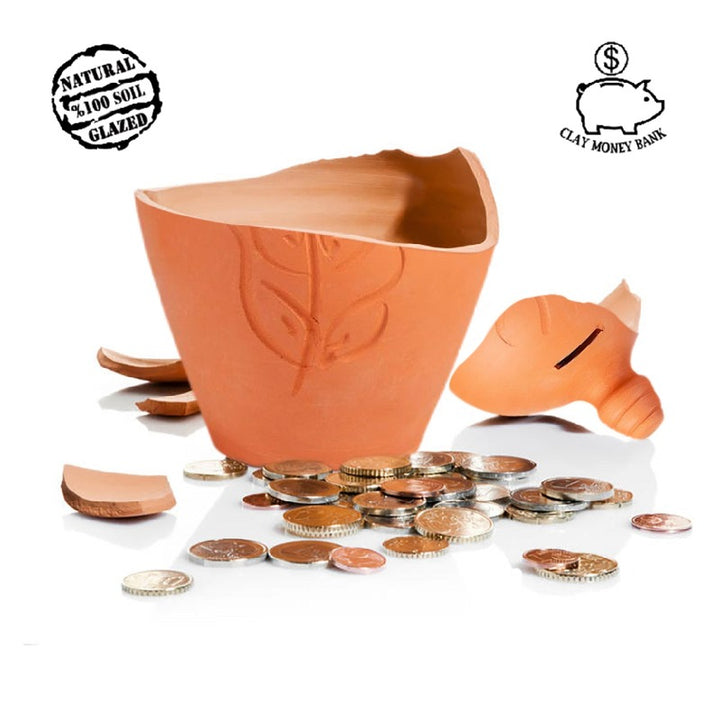 Natural Clay Piggy Bank for Adults, 9 in