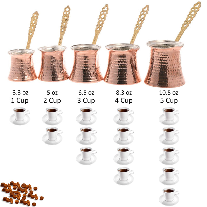 Turkish Copper Coffee Pot Set for Stovetop, 5 Pieces Cezve