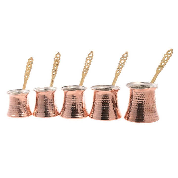 Turkish Copper Coffee Pot Set for Stovetop, 5 Pieces Cezve