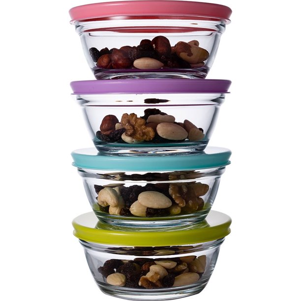 Lav Glass Food Storage with Colorful Lids, Set of 4, 8.4 oz