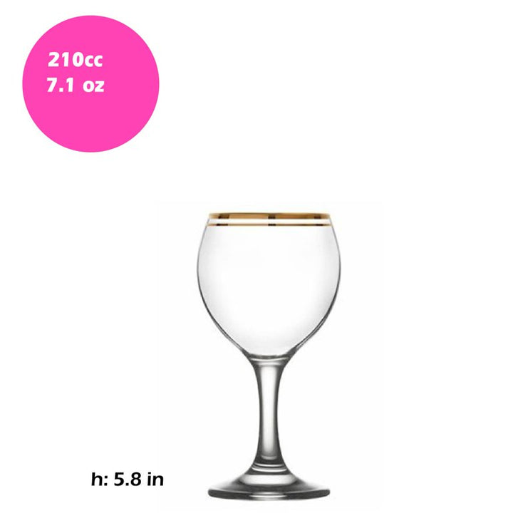 LAV Wine Glass Set, Glasses with Gold Trim, 6 Pcs, 7.25 Oz