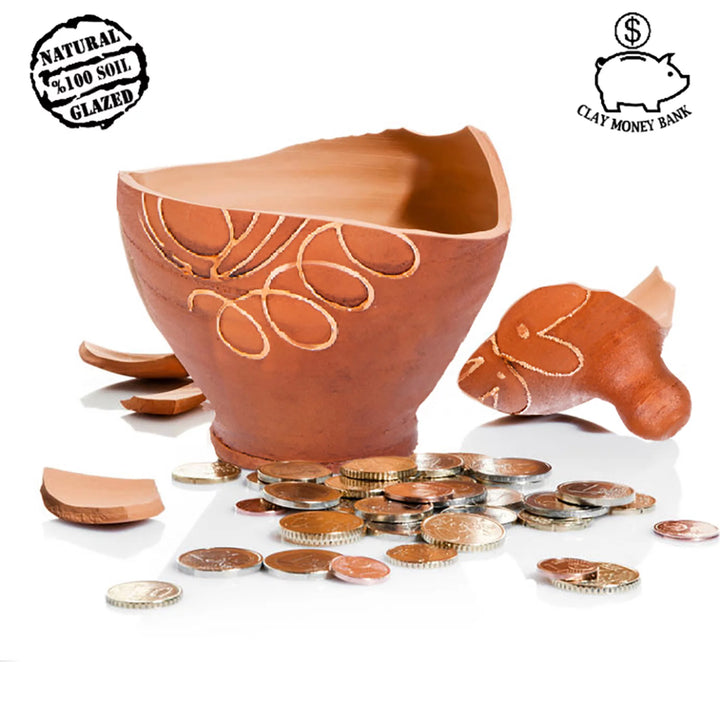 Natural Clay Piggy Banks for Adults, Terracotta Coin Banks