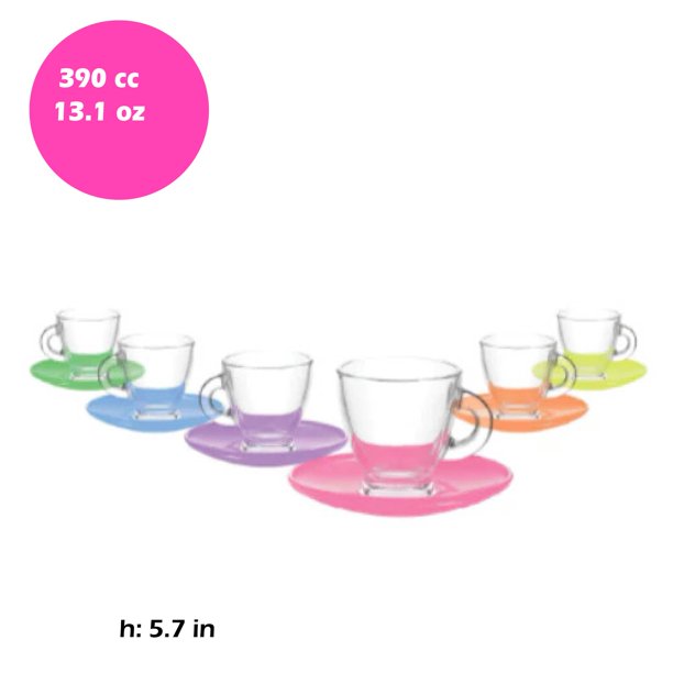 Lav Roma Colored Coffee Cup Set with Saucers,12 Pcs, 3.25 Oz