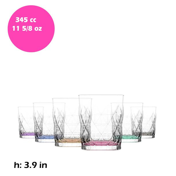 Keops Whiskey Glass Set with Painted Bottoms, 6 Pcs, 11.7 Oz