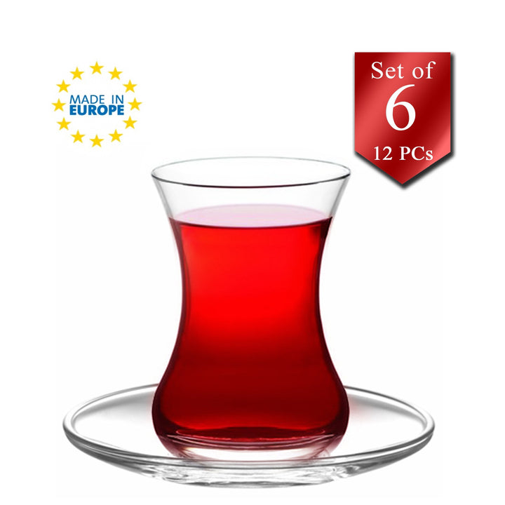 Lav Turkish Tea Glasses with Saucers 12 Pcs, 6 Pcs, 4.5 oz