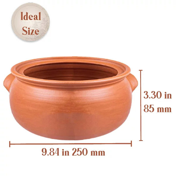 Handmade Clay Low Pot for Cooking with Lid, Clay Yogurt Pots