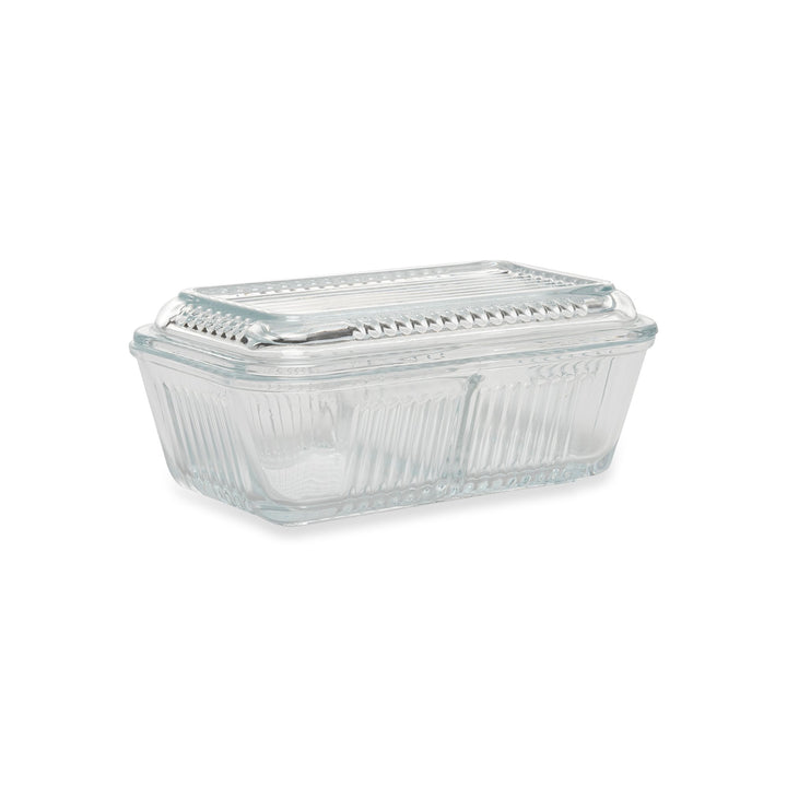 Glass Storage Container with Lid, 2 Part Relish Dish