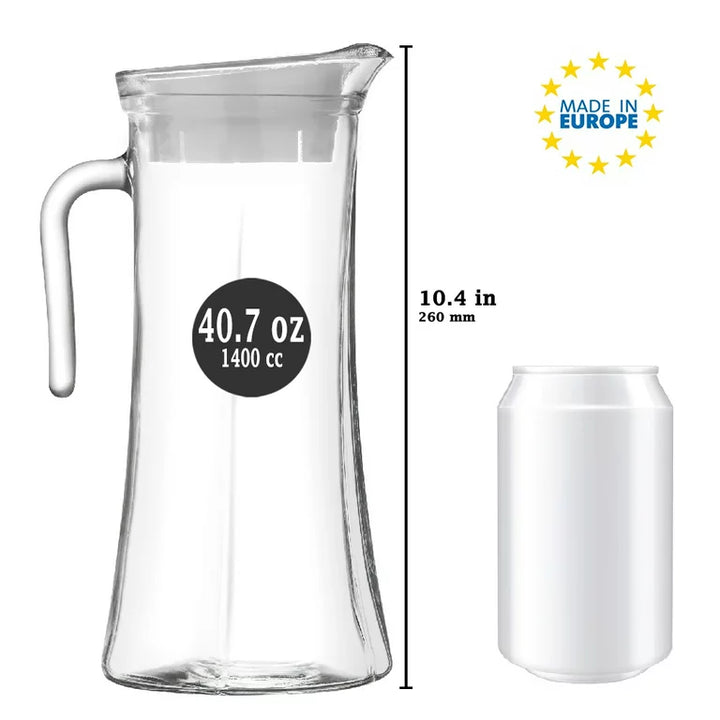 Lav Glass Pitcher with Lid and Handle for Water, Milk, Juice, 47.25 oz