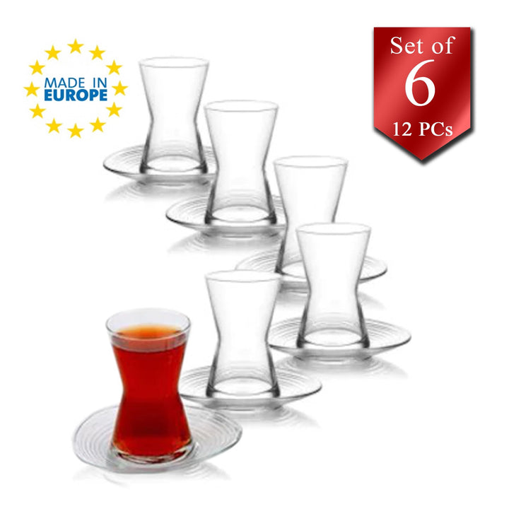 Lav Traditional Turkish Tea Glasses Set of 6, 12 Pcs, 4.7 oz