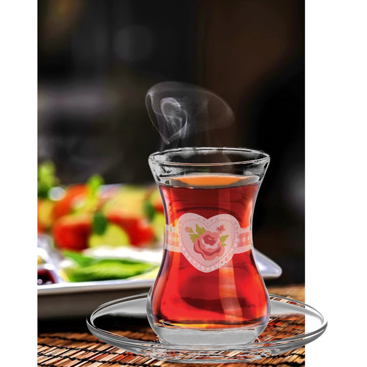 Authentic Turkish Tea Glasses with Saucers 12 Pcs, 4.75 oz