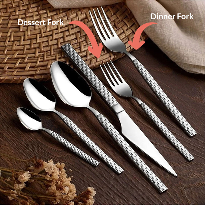 Decorative Stainless Dinner Fork and Dessert Fork Set, 6 Pcs