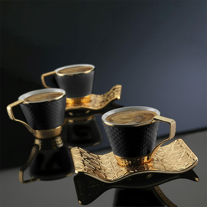 Turkish Coffee Cups Set of 6, Black Mugs, 18 Pcs, 4 Oz