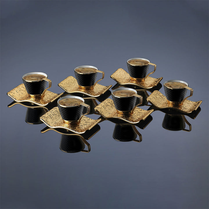 Turkish Coffee Cups Set of 6, Black Mugs, 18 Pcs, 4 Oz