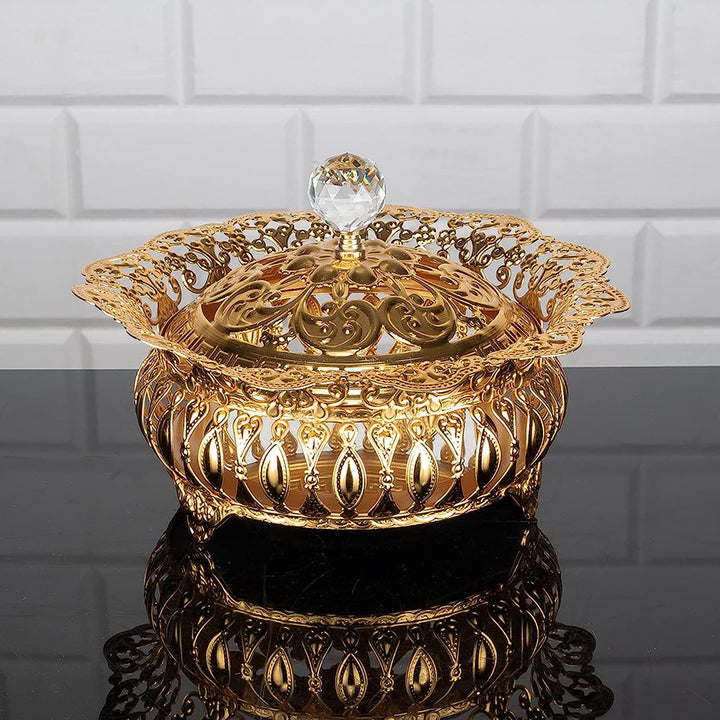 Handmade Fancy Sugar Serving Bowl with Lid and Crystal Top